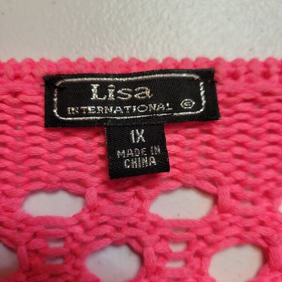 Lisa International Hot Pink Open Pointelle Knit Sweater Women's Plus Size 1X - Picture 6 of 10